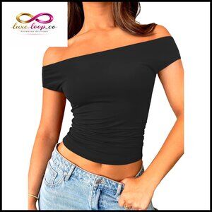 Off Shoulder Tank Top, Fitted Cropped Design, Double Lined for Summer